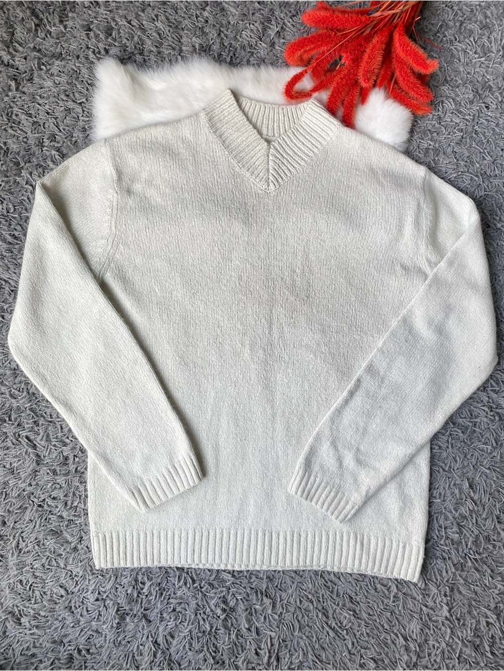 Vintage Men's Silk & Angora Blend V-Neck Sweater